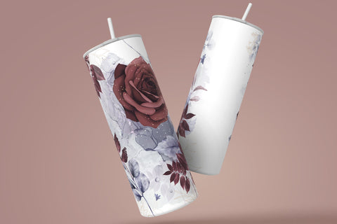 Add Your Own Name Tumbler, Skinny Tumbler 20 oz Design Wrap, Red Gold Floral, Seamless Sublimation Design PNG, Skinny Travel Tumbler Sublimation Syre Digital Creations 