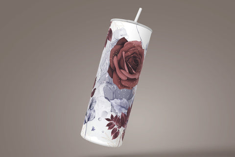 Add Your Own Name Tumbler, Skinny Tumbler 20 oz Design Wrap, Red Gold Floral, Seamless Sublimation Design PNG, Skinny Travel Tumbler Sublimation Syre Digital Creations 