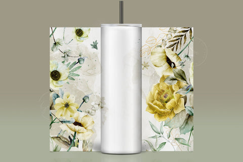 Add Your Own Name Tumbler, Skinny Tumbler 20 oz Design Wrap, Yellow Green Floral, Seamless Sublimation Design PNG, Skinny Travel Tumbler Sublimation Syre Digital Creations 