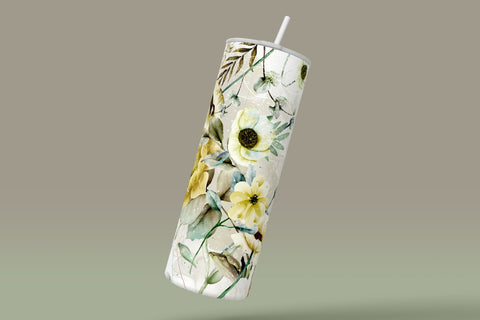 Add Your Own Name Tumbler, Skinny Tumbler 20 oz Design Wrap, Yellow Green Floral, Seamless Sublimation Design PNG, Skinny Travel Tumbler Sublimation Syre Digital Creations 