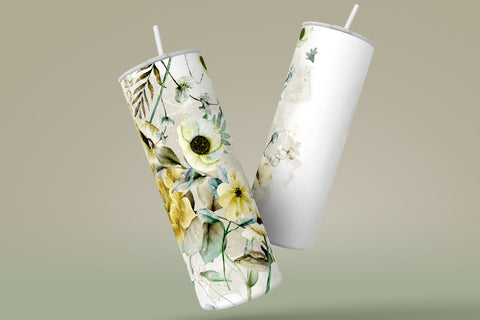 Add Your Own Name Tumbler, Skinny Tumbler 20 oz Design Wrap, Yellow Green Floral, Seamless Sublimation Design PNG, Skinny Travel Tumbler Sublimation Syre Digital Creations 