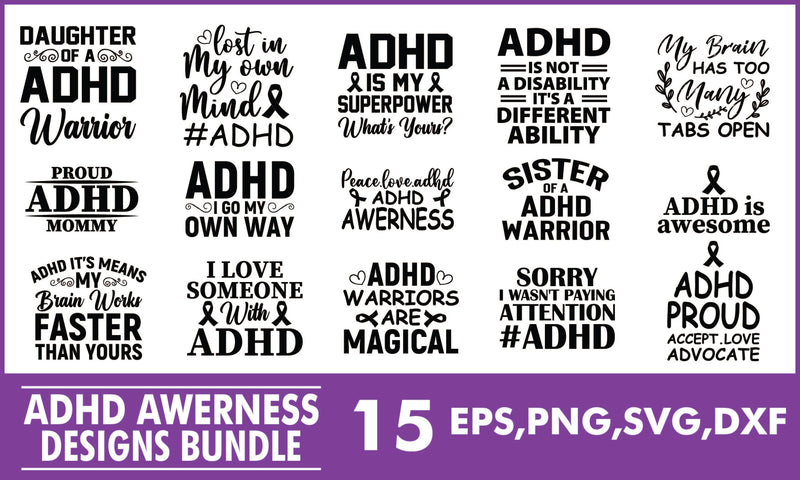 ADHD Awareness SVG Designs Bundle - So Fontsy