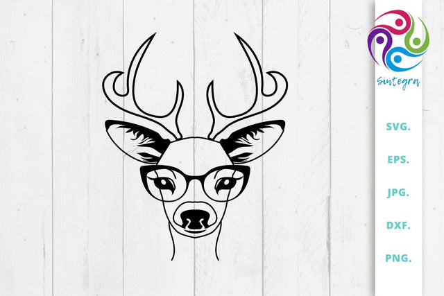 Adorable Antlers Deer With Glasses Svg File SVG Sintegra 