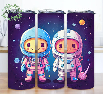 Adorable Astronauts 20oz Skinny Tumbler Png, Rocket Ships, Stars, Pastel Colors, Astronaut Kids Cartoon Tumbler, Space Cartoon Digital Download Sublimation AdriOP 