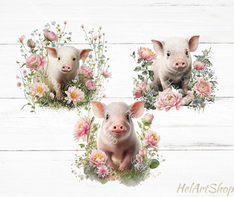 Adorable Floral Pigs PNG | Cute Piglet Clipart Sublimation _HelArtShop_ 