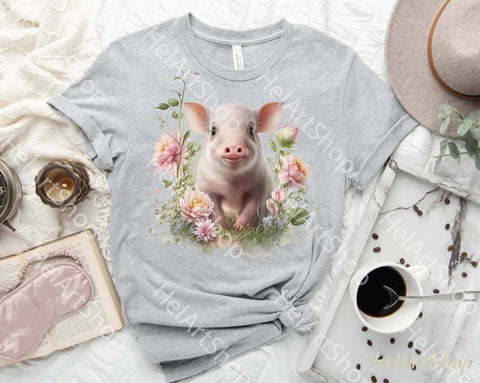 Adorable Floral Pigs PNG | Cute Piglet Clipart Sublimation _HelArtShop_ 