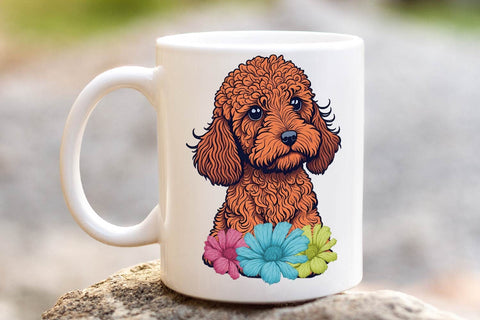 Adorable Red Golden Doodle with Flowers - High-Quality Sublimation PNG Free For Commercial Use Sublimation Sintegra 