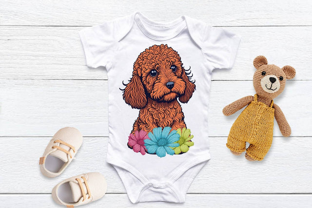 Adorable Red Golden Doodle with Flowers - High-Quality Sublimation PNG Free For Commercial Use Sublimation Sintegra 