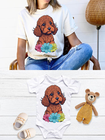 Adorable Red Golden Doodle with Flowers - High-Quality Sublimation PNG Free For Commercial Use Sublimation Sintegra 
