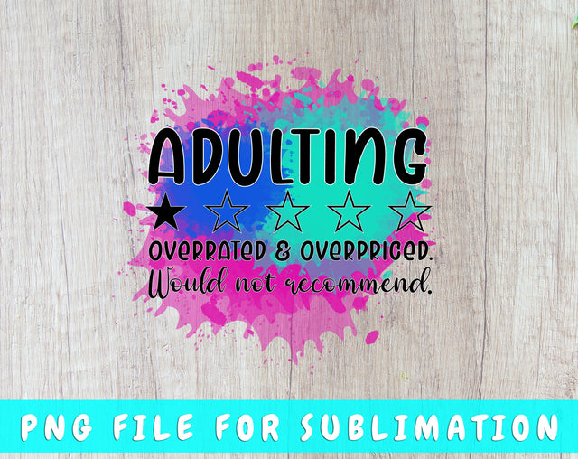Adulting Would Not Recommend PNG, Funny Design For Sublimation Sublimation HappyDesignStudio 