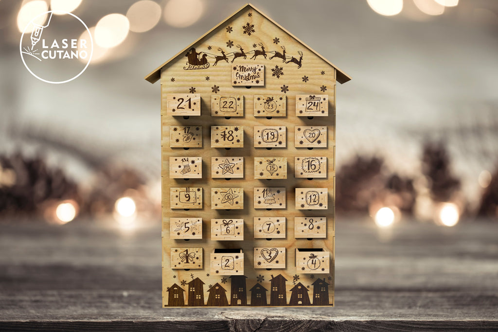 Advent Calendar Laser Cut Wood For Christmas - So Fontsy