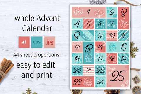 Advent Calendar Vector | A4 Vertical | JPG Christmas Cards Sublimation AnnaViolet_store 