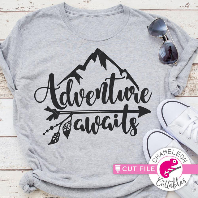 Adventure awaits - Outdoor Camping Hiking SVG Chameleon Cuttables 