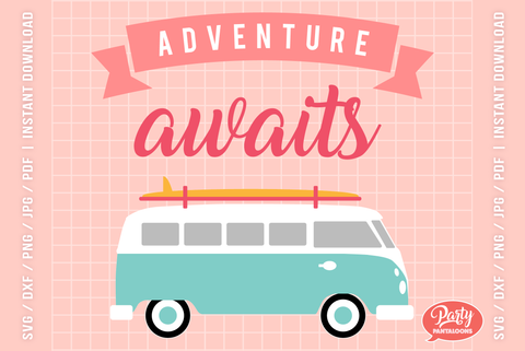 ADVENTURE AWAITS SVG | Summer, Retro VW Van SVG SVG Partypantaloons 