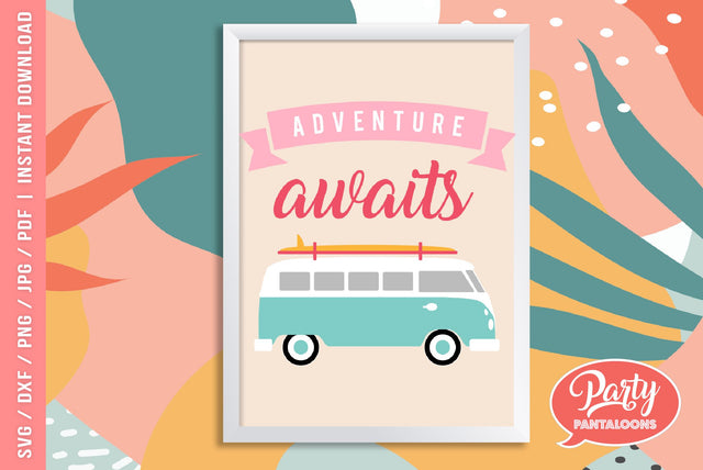 ADVENTURE AWAITS SVG | Summer, Retro VW Van SVG SVG Partypantaloons 