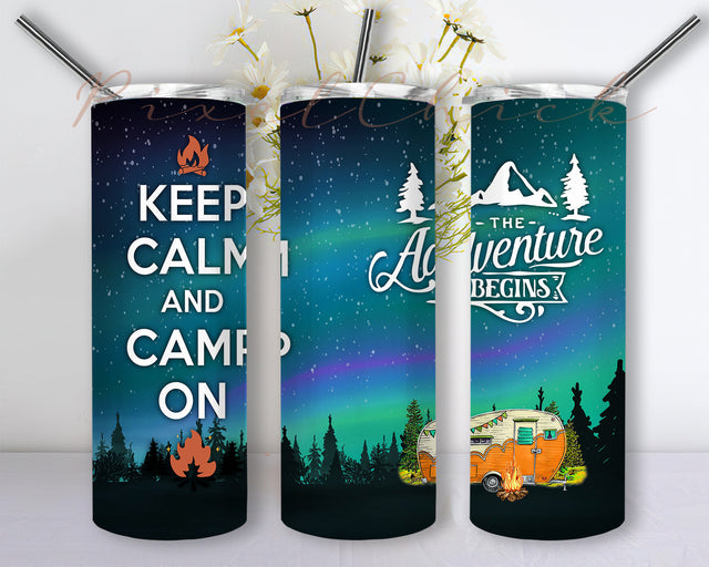 Adventure Begins20oz Skinny Tumbler Sublimation Designs, Let’s Go Camping 20oz Skinny Tumbler Sublimation Designs for Straight/Tapered Tumbler Design - PNG Sublimation PixelChick 