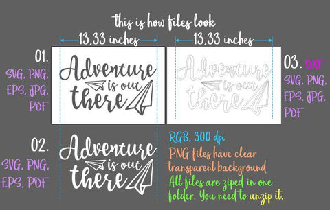 Adventure is Out There Wanderlust Saying Traveler Quote Journey Sign Trip Traveling SVG DXF PNG PDF JPG SVG Digitals by Hanna 