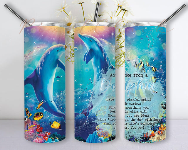 Advice From A Dolphin Coffee 20oz Skinny Tumbler Png, Ocean Themed, Women Sea Life Coffee, Animal Print, Dolphin Lover Gift, Fish Undersea Wrap Sublimation PixelChick 