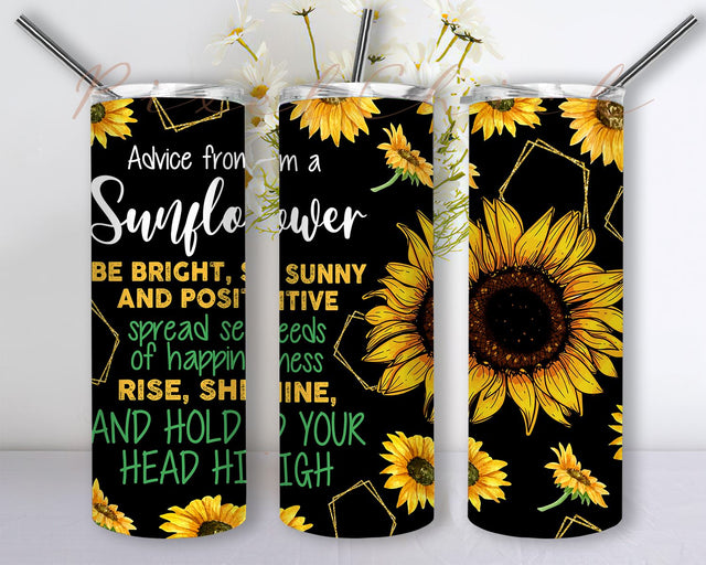 Advice From A Sunflower Red Roses And Sunflowers Gifts For Sunflower Lovers Sunny Sunflowers Sunshine Stainless Steel Tumbler Sublimation PixelChick 