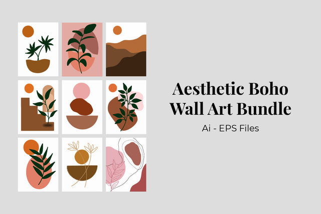 Aesthetic Boho Wall Art Bundle Digital Pattern Masyafi Studio 