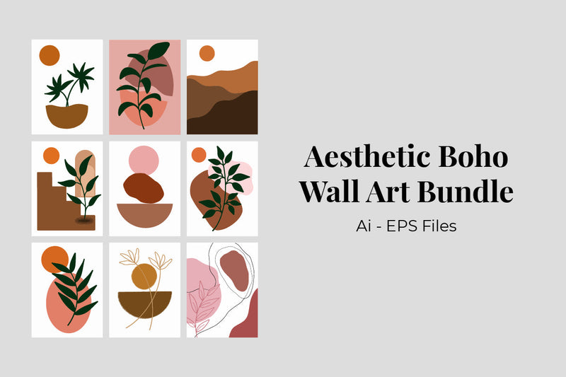 Aesthetic Boho Wall Art Bundle Digital Pattern Masyafi Studio 