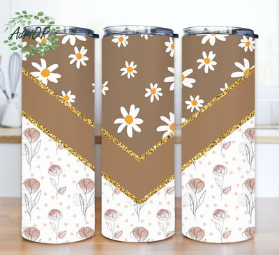 Aesthetic Floral 20oz Sublimation Tumbler Designs, Retro Brown Beige V Split, durable tumbler, gift idea, unique tumbler Sublimation AdriOP 