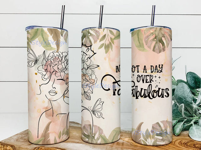 Aesthetic Women 20oz Skinny Png, Autumn Tumbler Png, Not A Day Over Fabulous Tumbler Design, Tropical Leaves Tumbler Wrap, Instant Download Sublimation iStyleDesign 
