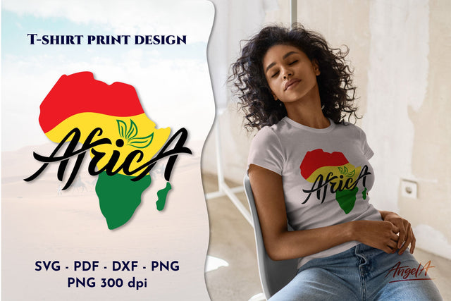 Africa map. Jamaican colors. Calligraphic logo. Shirt print SVG Angelina Semenova 