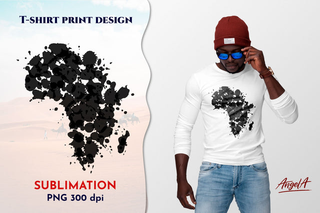 Africa silhouette map. Black watercolor splashes effect png SVG Angelina Semenova 