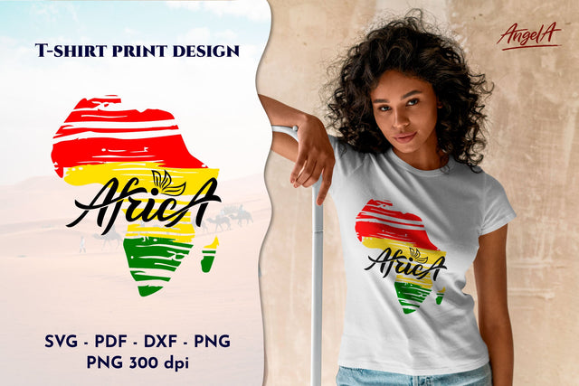 Africa silhouette with hand lettering logo. Shirt print SVG Angelina Semenova 