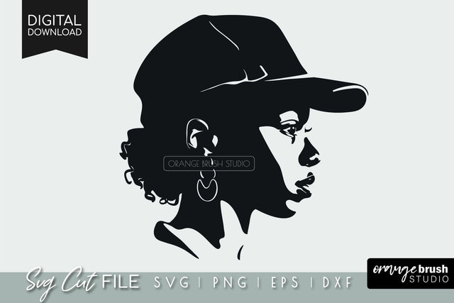 African American Girl in Cap SVG | Black Woman SVG Cut File SVG OrangeBrushStudio 