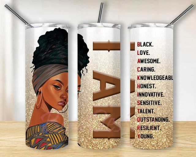 African American I Am 20oz Skinny Tumbler Png, African American, Black Girl Magic, Black Queen Tumbler, Melanin Tumbler Sublimation BouDesign 