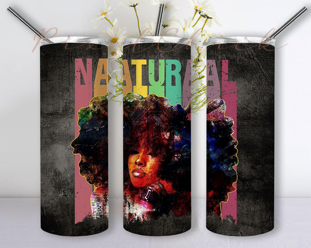 African American Tumbler Natural Afro Girl 20oz Skinny Tumbler Sublimation Designs, Straight/Tapered Tumbler Design, PNG Digital Download Sublimation PixelChick 