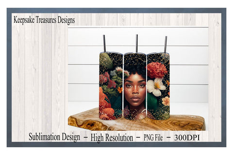 African American Woman, 20oz Straight Tumbler Template, PNG for Sublimation, Black Woman, PNG Digital Download Sublimation Keepsake Treasures Designs LLC. 