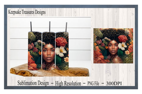 African American Woman, 20oz Straight Tumbler Template, PNG for Sublimation, Black Woman, PNG Digital Download Sublimation Keepsake Treasures Designs LLC. 