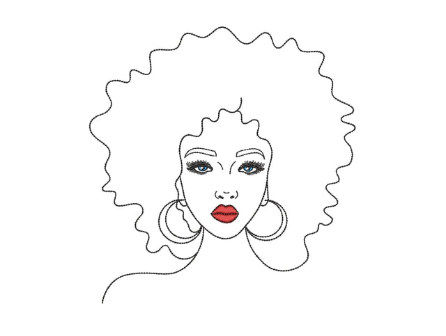 African American Woman Embroidery Design, Line Art Embroidery Design, 4 sizes Embroidery/Applique DESIGNS Nino Nadaraia 