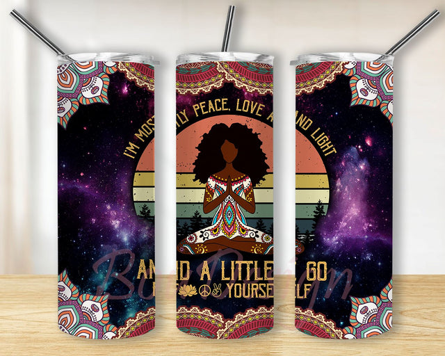 African American Yoga Girl Stainless Steel Tumbler PNG, Afro Women 20 oz Skinny Tumbler Coffee African American Sublimation Design PNG Sublimation BouDesign 