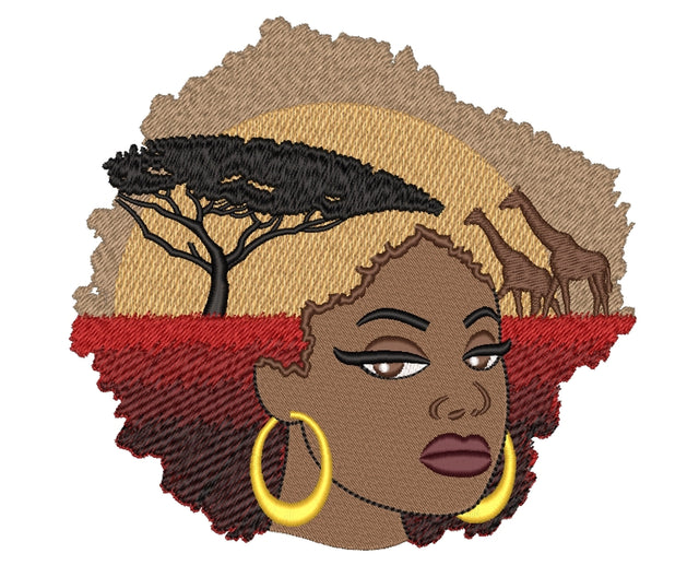 African Woman Landscape Embroidery Design, 3 sizes Embroidery/Applique DESIGNS Nino Nadaraia 