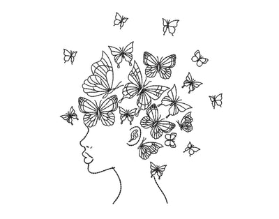 African woman with butterflies embroidery design, 5 sizes Embroidery/Applique DESIGNS Nino Nadaraia 