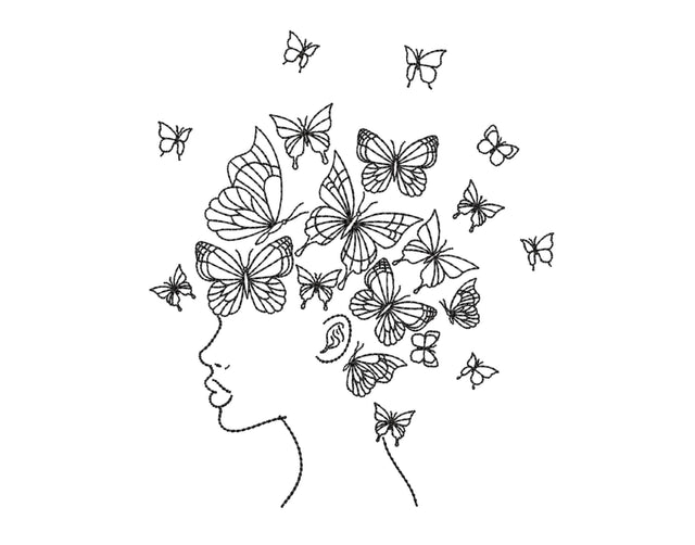 African woman with butterflies embroidery design, 5 sizes Embroidery/Applique DESIGNS Nino Nadaraia 