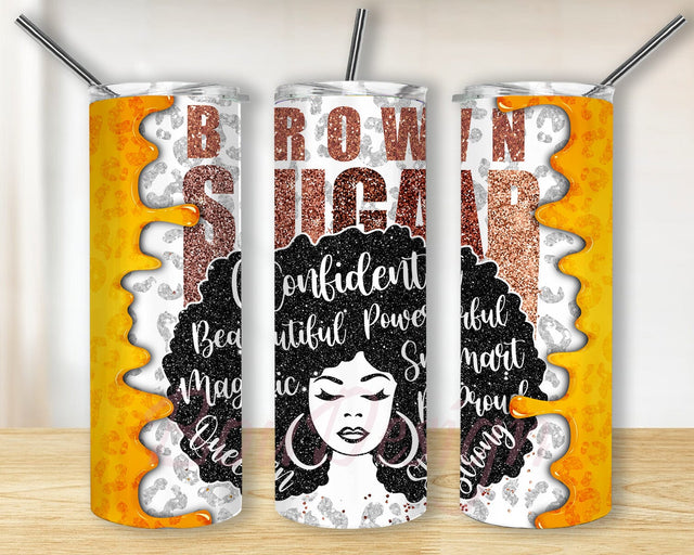 Afro Girl Brown Sugar 20oz Skinny Tumbler, Afro Queen, Afro Girl, Black Queen Tumbler, Black Girl Magic Tumbler, Afro American Women Gift Sublimation BouDesign 