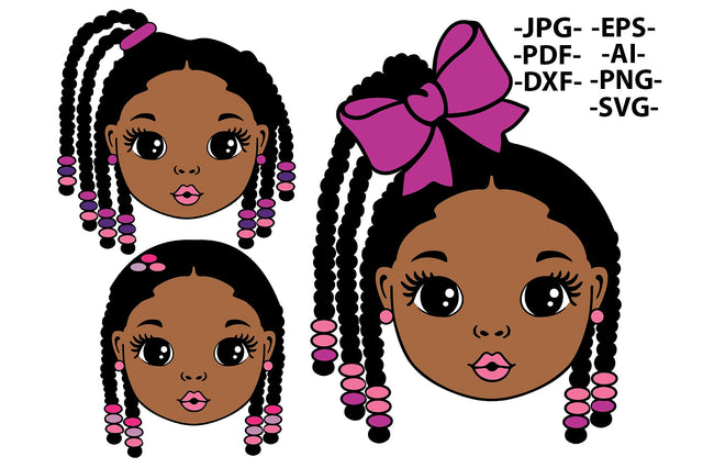 Afro Girl Bundle, 3 Black Girls Cliparts, Ribbon. Black Girl Bundle, Cornrow Hair Wig, Cute Lady, Peekaboo Svg, African Kids SVG 1uniqueminute 
