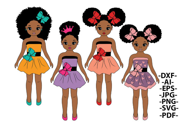 Afro Girl Bundle, 4 Black Girls Designs, Black Princess Svg, Black Girl Bundle, Puff Hair, Cute Lady, Peekaboo Svg, African Kids, African American SVG 1uniqueminute 