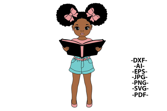 Afro Girl Reading Book Svg, School, Fashion, Girl learning, Puff Hair, Afro Princess Svg, Afro Baby Svg, Afro Girl Svg, Svg Cut Files SVG 1uniqueminute 