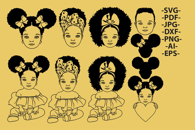 Afro Girl Silhouette Bundle Svg, 10 Black Designs, Afro woman Svg, Silhouette svg files, Black Woman SVG bundle, African American Girl, Black African Svg SVG 1uniqueminute 