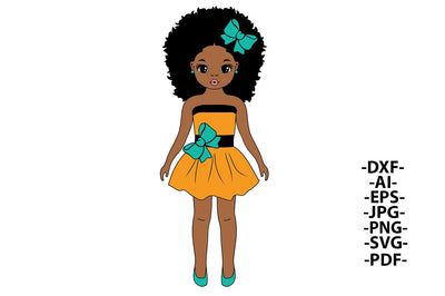 Afro Girl Svg, Black Girl Dressed Skirt, Puff Hair, Black Girl Svg, Fashion Afro Svg, Sweet Girl Svg, Little Cute Girl SVG 1uniqueminute 