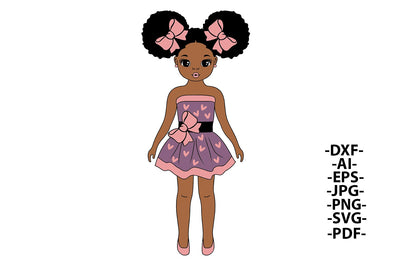 Afro Girl Svg, Black Girl Dressed Skirt, Puff Hair, Black Girl Svg, Fashion Afro Svg, Sweet Girl Svg, Little Cute Girl SVG 1uniqueminute 