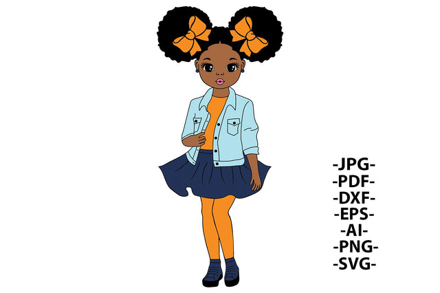 Afro Girl Svg, Black Girl Dressed Skirt, Puff Hair, Black Girl Svg, Fashion Afro Svg, Sweet Girl Svg, Little Cute Girl SVG 1uniqueminute 