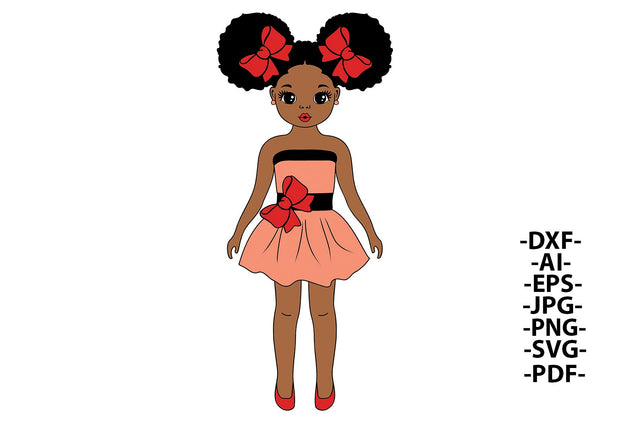 Afro Girl Svg, Black Girl Dressed Skirt, Puff Hair, Black Girl Svg, Fashion Afro Svg, Sweet Girl Svg, Little Cute Girl SVG 1uniqueminute 