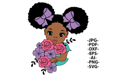 Afro Girl Svg, Black Girl Svg, Puff Hair, Sweet Young Woman, Bouquet Roses Svg, Happy Girl Svg, Little Cute Kid, Svg Cut Files SVG 1uniqueminute 
